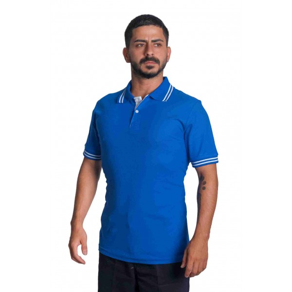 Polo Yaka Penye T-shirt Çift Çizgili