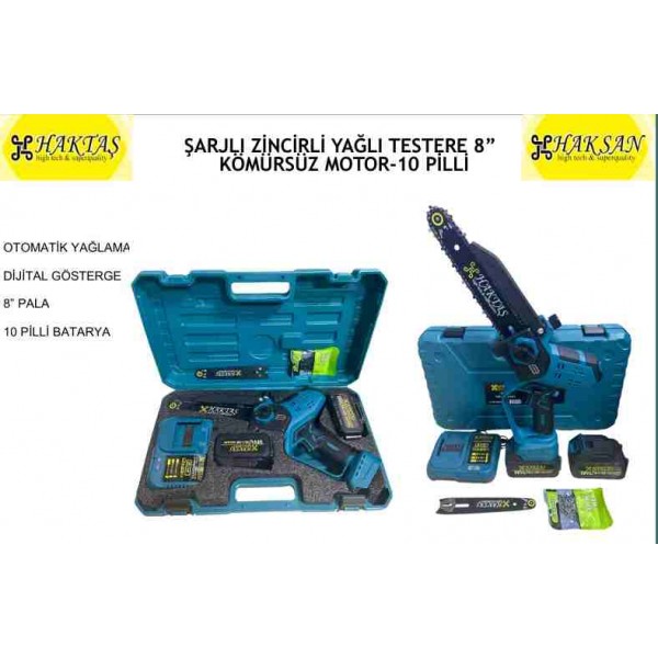 HAKTAŞ ŞARJLI ZİNCİRLİ YAĞLI TESTERE 8'' KÖMÜRSÜZ MOTOR HAKTAŞ ŞARJLI ZİNCİRLİ YAĞLI TESTERE 8'' KÖMÜRSÜZ MOTOR